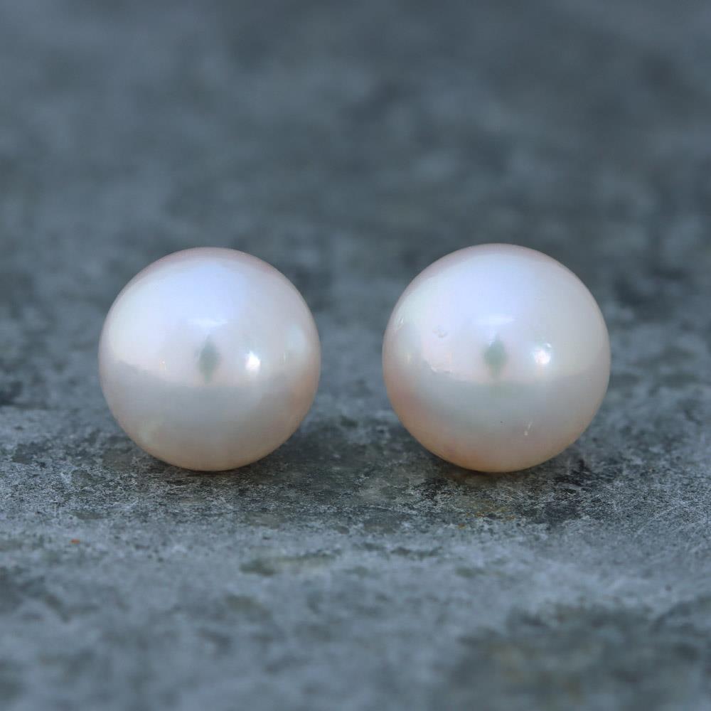 Everyday White Pearl Stud Earrings (8mm) in 14k Yellow Gold