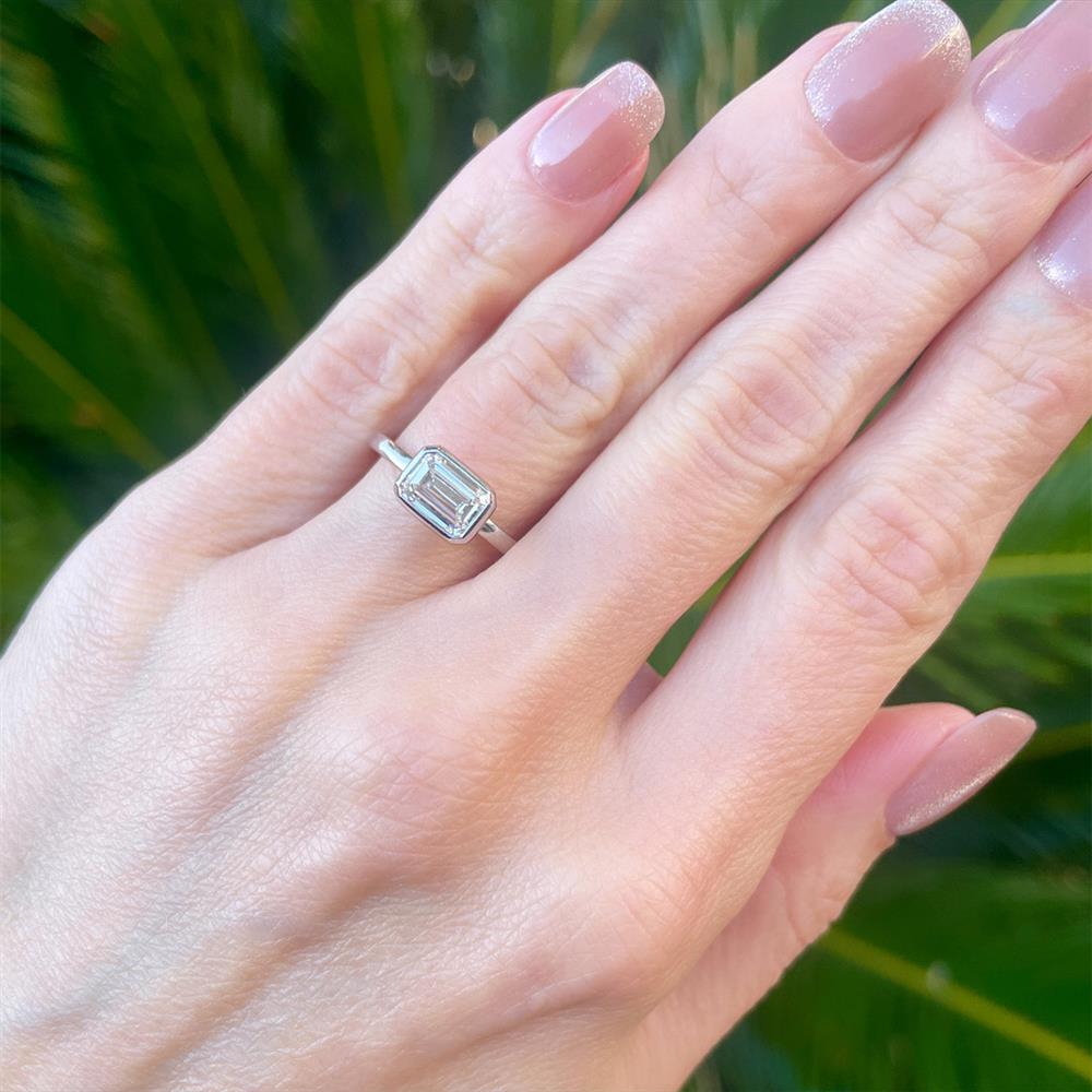 Modern Emerald East-West 1.52ct Lab Grown Diamond Bezel Solitaire Ring in 14k White Gold