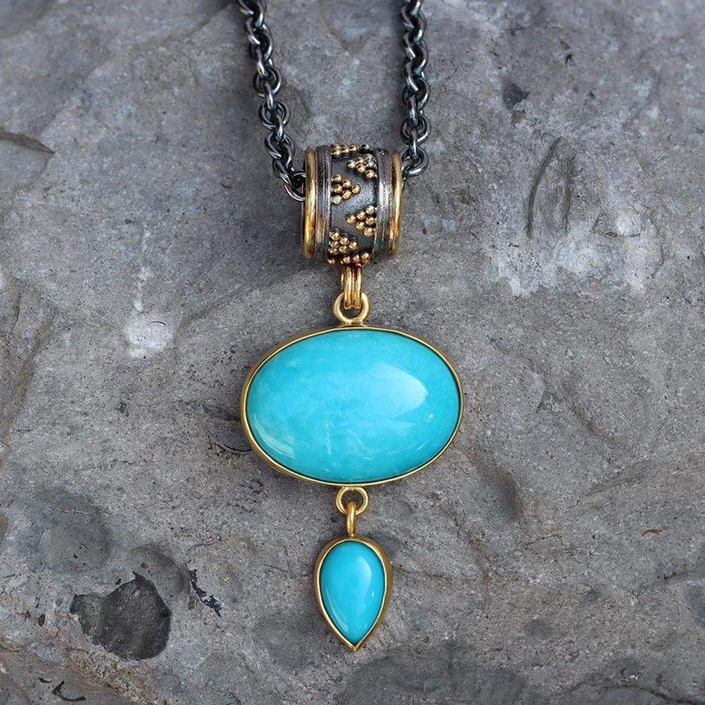 Sheila Stillman Amulet Turquoise Necklace in 22k Gold & Sterling Silver