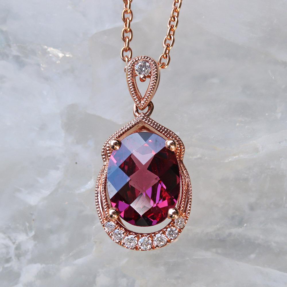 Rhodolite in Rose Garnet and Diamond Pendant