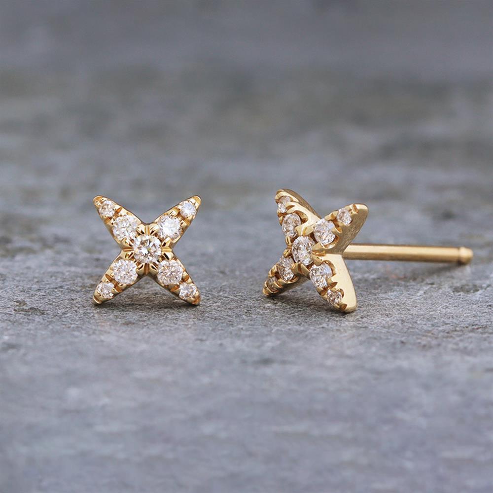 Petite X Diamond Stud Earrings in 14k Yellow Gold