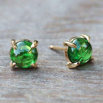 Green Tsavorite Garnet Stud Earrings in 14k Yellow Gold