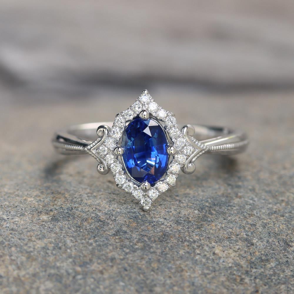 Point Taken Blue Sapphire & Diamond Ring
