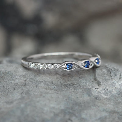 Petite Infinity Sapphire and Diamond Band in 14k White Gold
