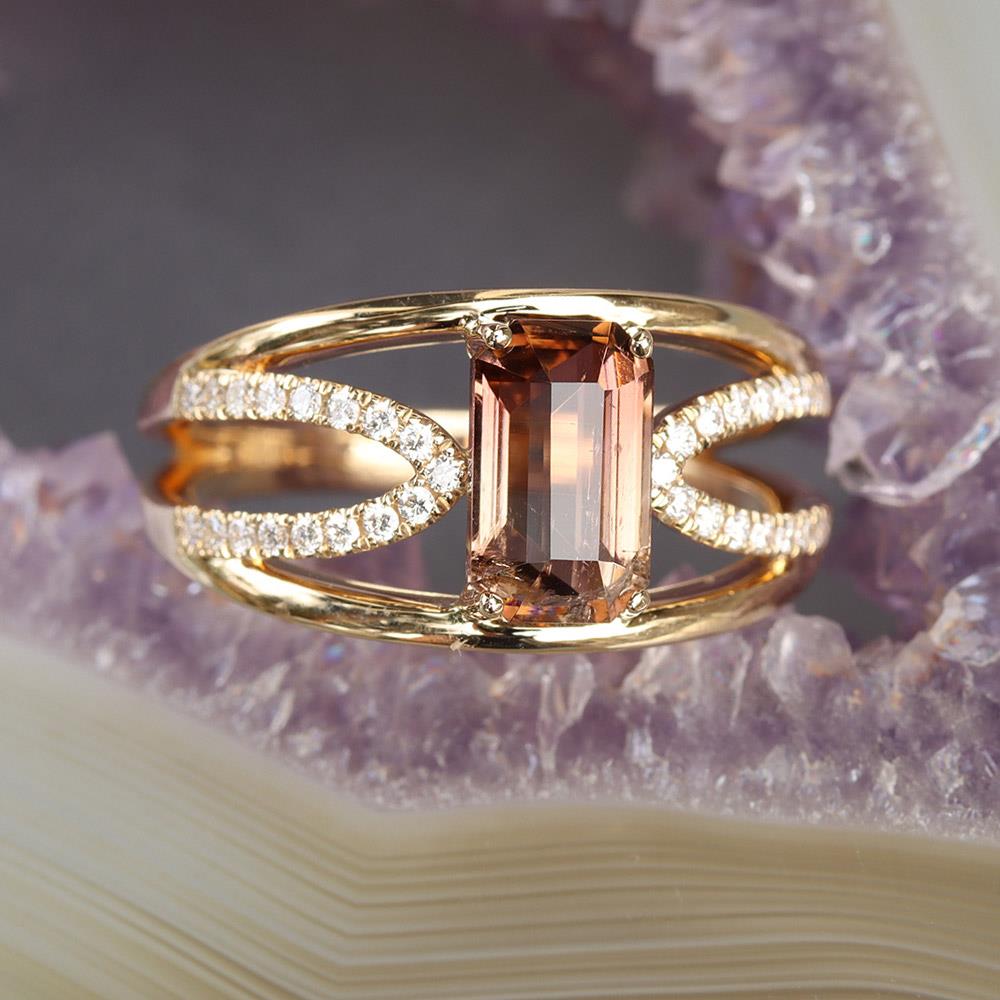 Peachy Tourmaline & Diamond Ring