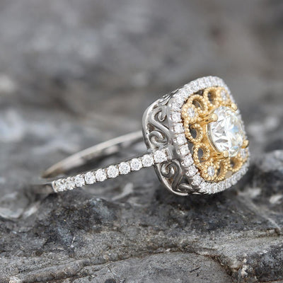Ornately Elegant Diamond Ring in 14k Two-Tone Gold
