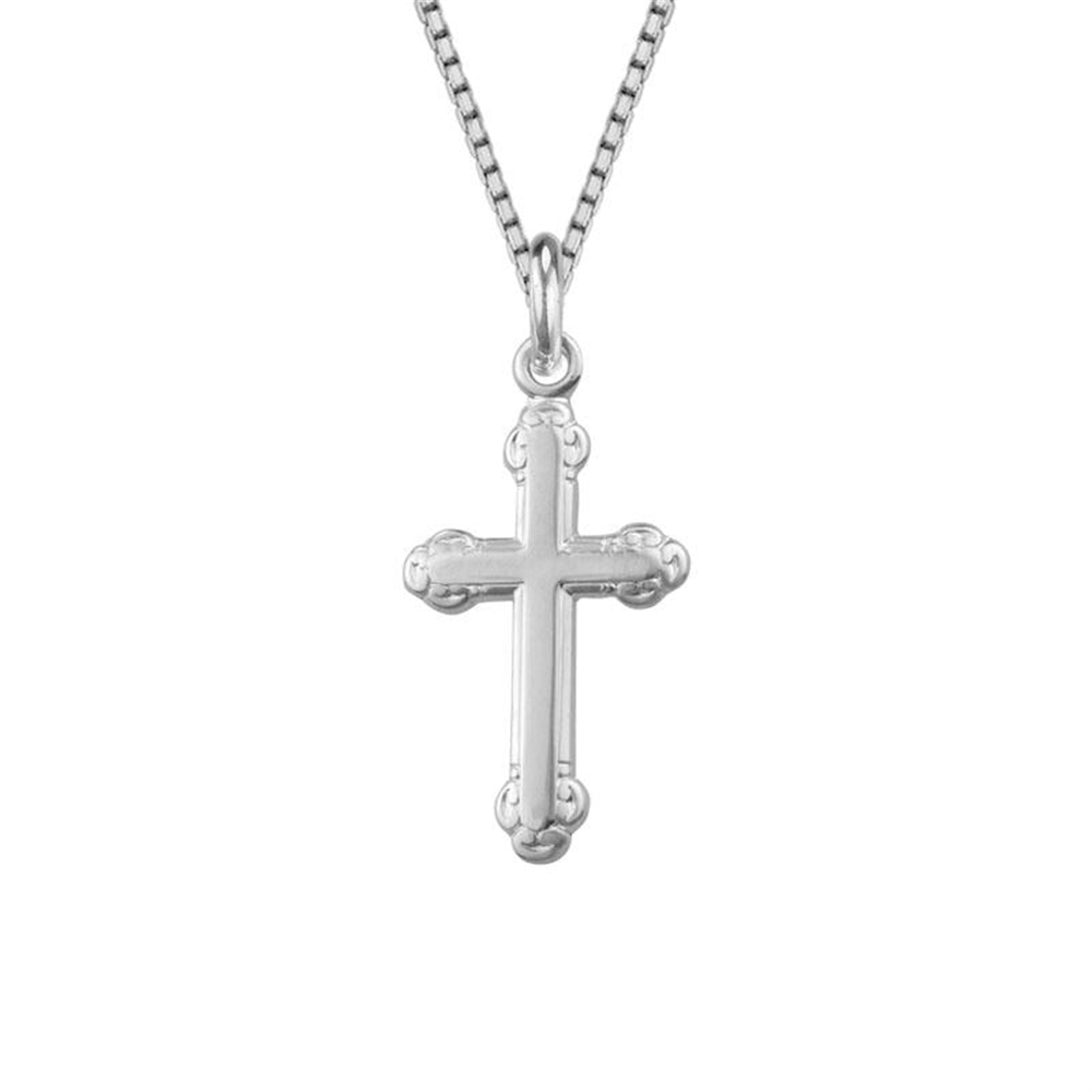 Scroll Edge Cross Necklace in Sterling Silver