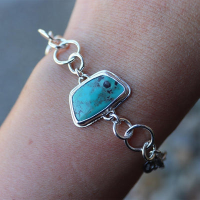 Carico Lake Turquoise Link Bracelet in Sterling Silver