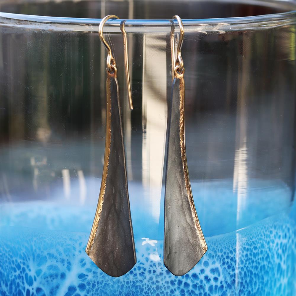 Toby Pomeroy Long Articulated Orchid Earrings in 14k Gold and Matte Silver