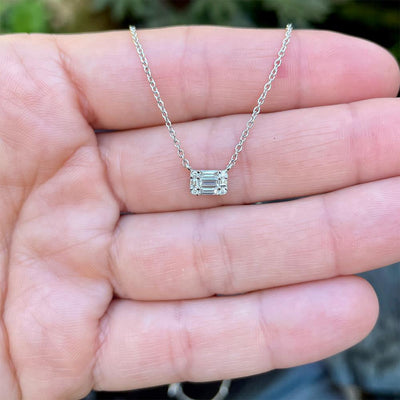 Dainty Cluster Rectangular Station Necklace in 14k White Gold