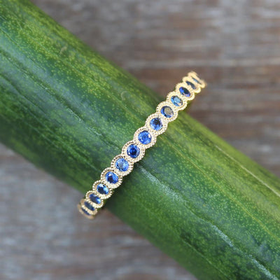 Scalloped Sapphire Stacking Band in 14k Yellow Gold