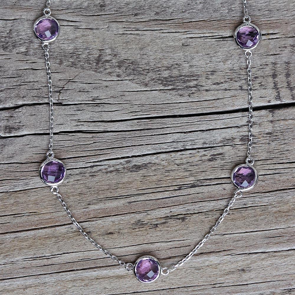 Bejeweled Amethyst Station Necklace in Sterling Silver