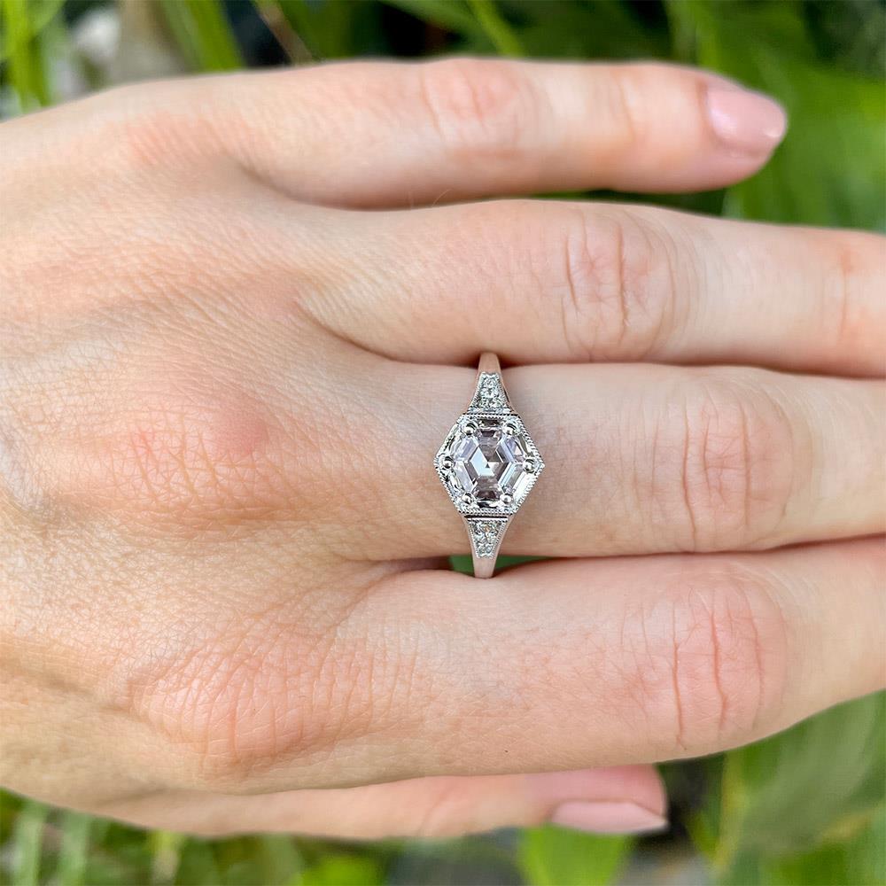 Pastel Lilac Hexagon Sapphire & Diamond Ring