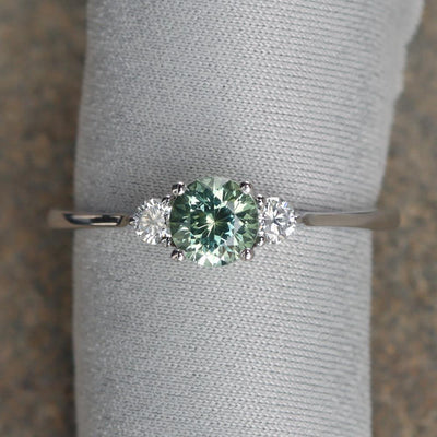 Sea Green Montana Sapphire & Diamond Three Stone Ring