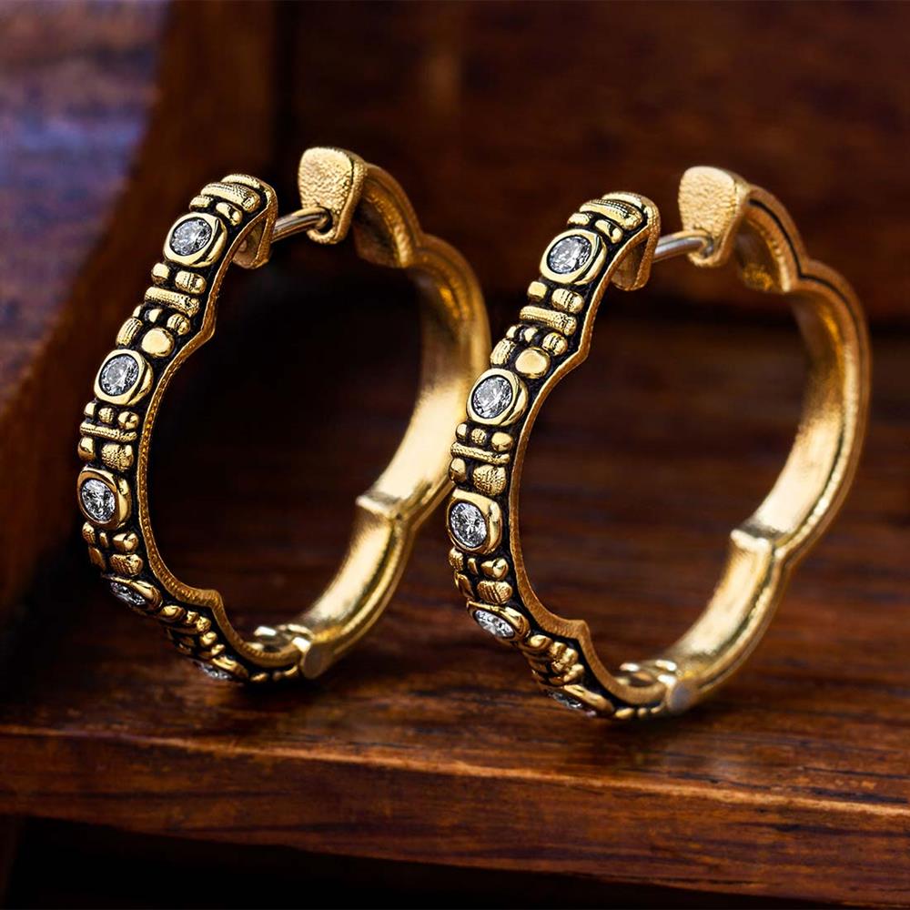 Alex Sepkus Quatrefoil Diamond Hoop Earrings in 18k Yellow Gold