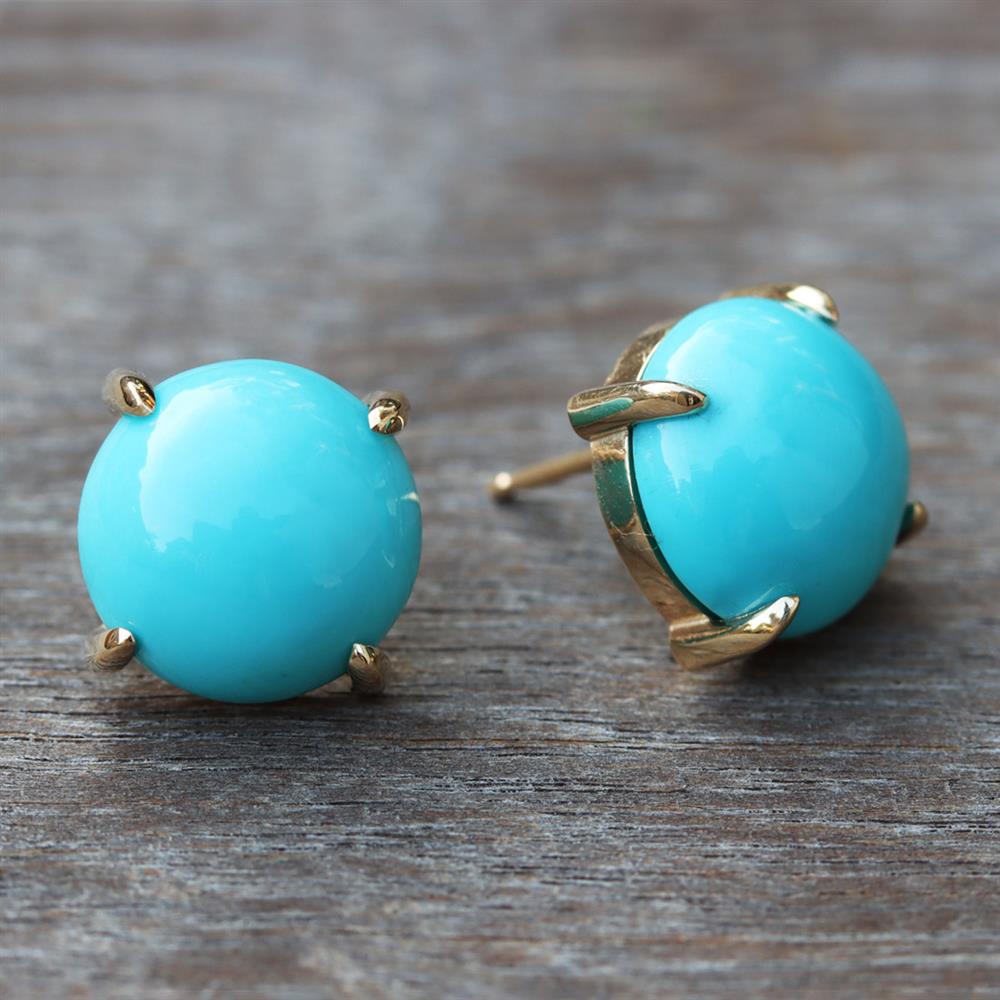 Sleeping Beauty Turquoise Stud Earrings in 14k Yellow Gold