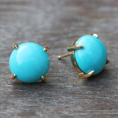 Sleeping Beauty Turquoise Stud Earrings in 14k Yellow Gold