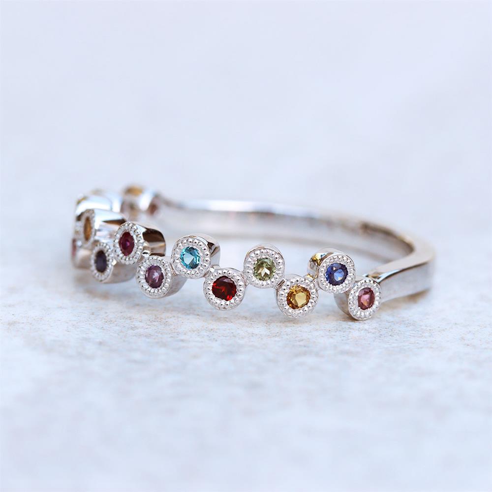 Rainbow Gemstone Dot Ring in 14k White Gold