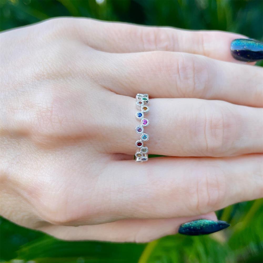 Rainbow Gemstone Dot Ring in 14k White Gold