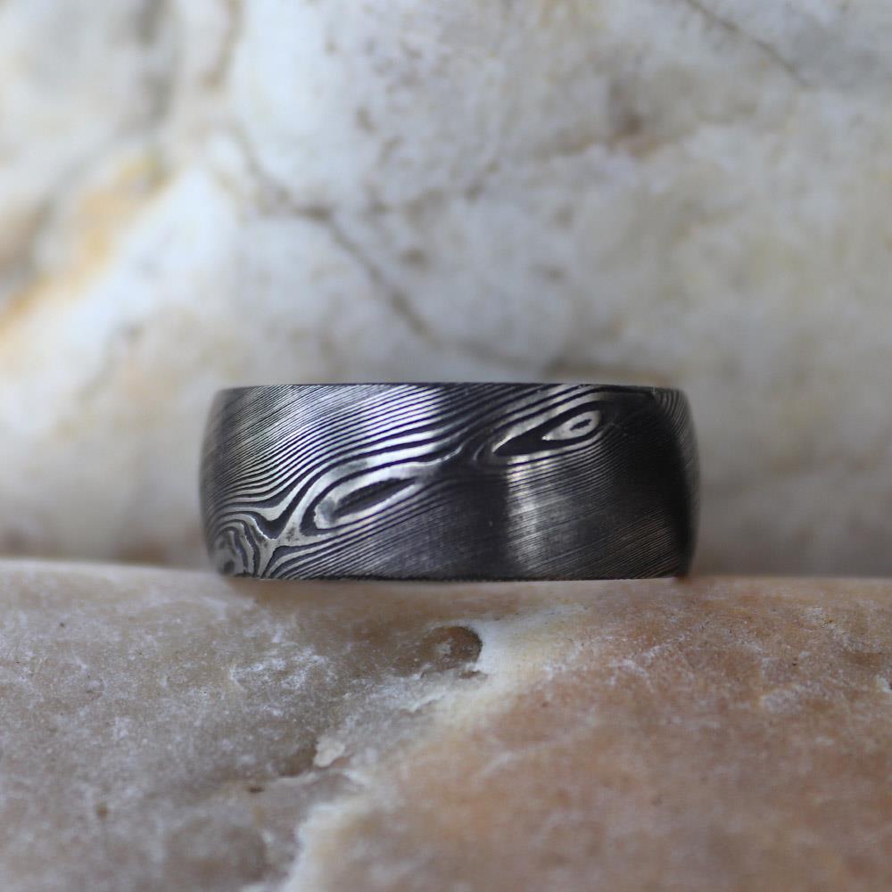 Damascus JET Rounded Men’s Ring #3 by Andrew Nyce — 10