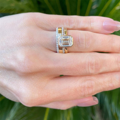 Double Diamond Wide Band in 14k Yellow Gold