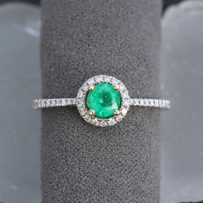 Emerald Energy Diamond Halo Ring in Platinum