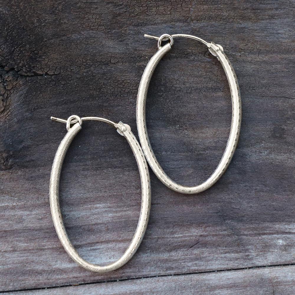Oval Textured Hoop Earrings in Gold Filled