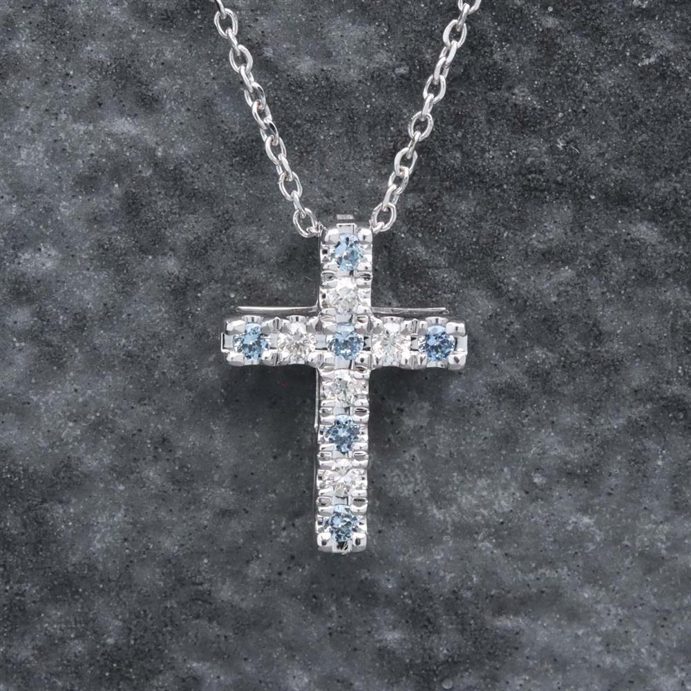 Yogo Montana Sapphire & Diamond Cross Necklace in 14k White Gold