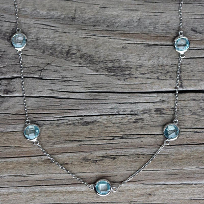 Bejeweled Blue Topaz Station Necklace in Sterling Silver