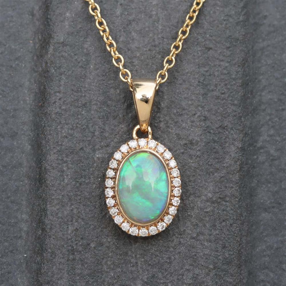 Oval Opal and Diamond Pendant in 14k Yellow Gold