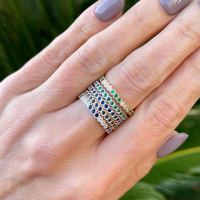 Scalloped Emerald & Diamond Stacking Band in 14k Yellow Gold