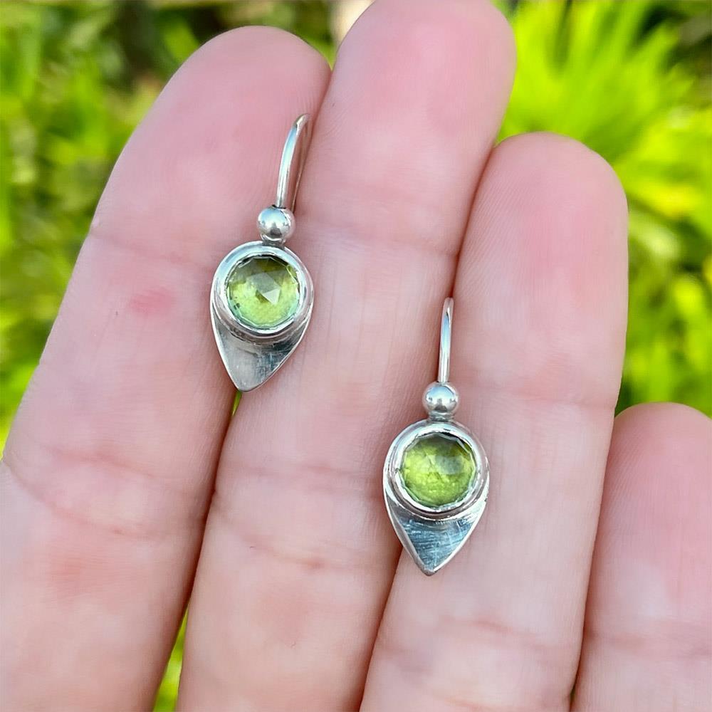 Spring Green Rosecut Peridot Earrings in Sterling Silver