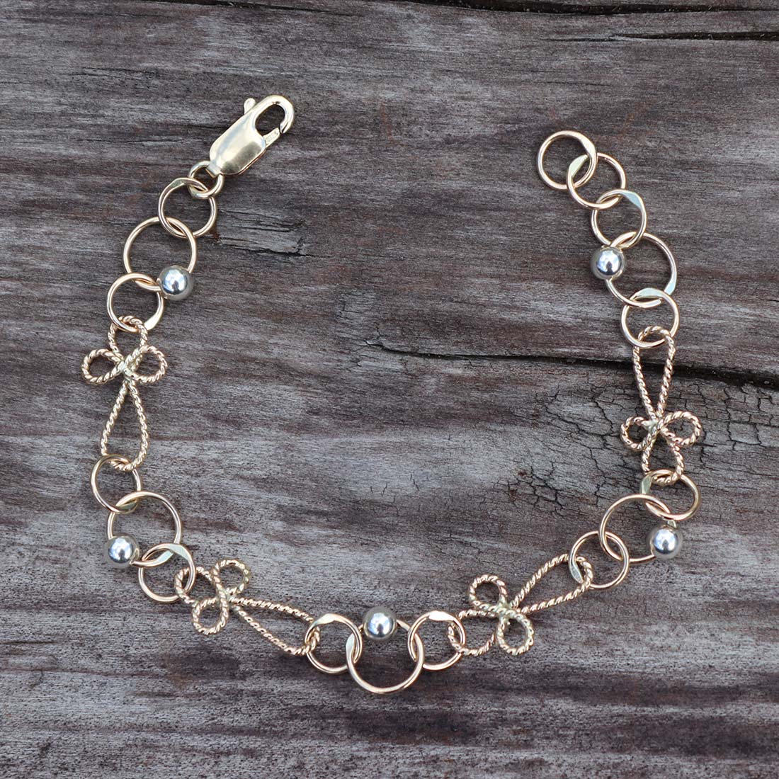 Mini Cross Twist Link and Bead Children's Bracelet KBR20