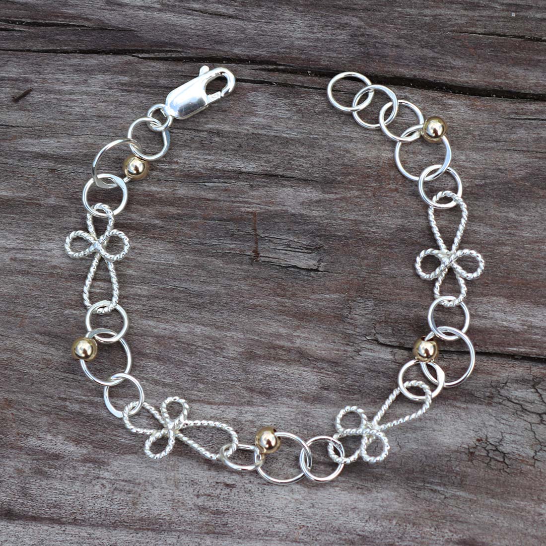 Mini Cross Twist Link and Bead Children's Bracelet KBR20