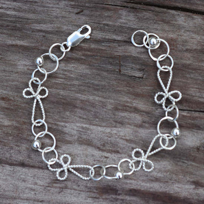 Mini Cross Twist Link and Bead Children's Bracelet KBR20
