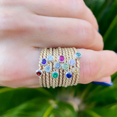 Handcrafted Twist Birthstone Stack Ring in Gold