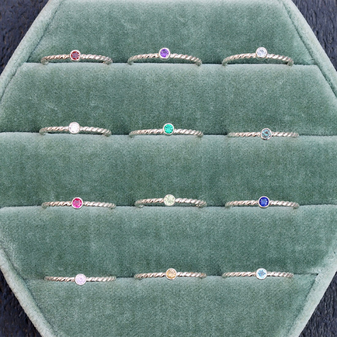 Birthstone Stack Rings Handcrafted Twist Birthstone Stack Ring in Silver – DP Jewelry Designs