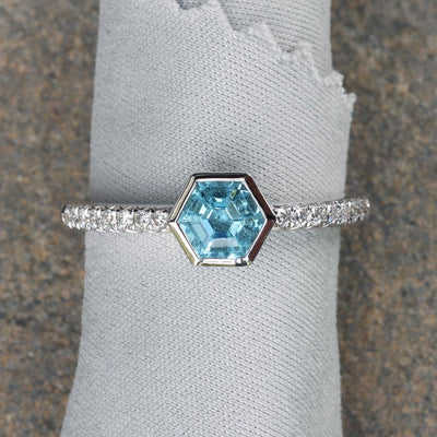Hexagon Aquamarine & Diamond Ring