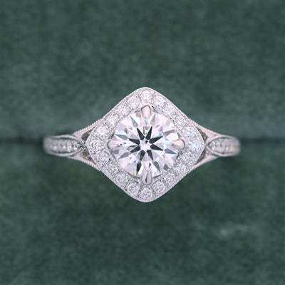 Vintage Inspired Lab Grown Diamond Halo Engagement Ring in 14k White Gold