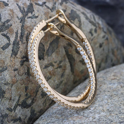 Big Inside-Out Diamond Hoop Earrings (0.67 cttw) in 14k Yellow Gold