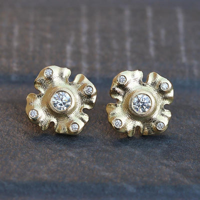 Alex Sepkus Quatrefoil Diamond Stud Earrings in 18k Yellow Gold