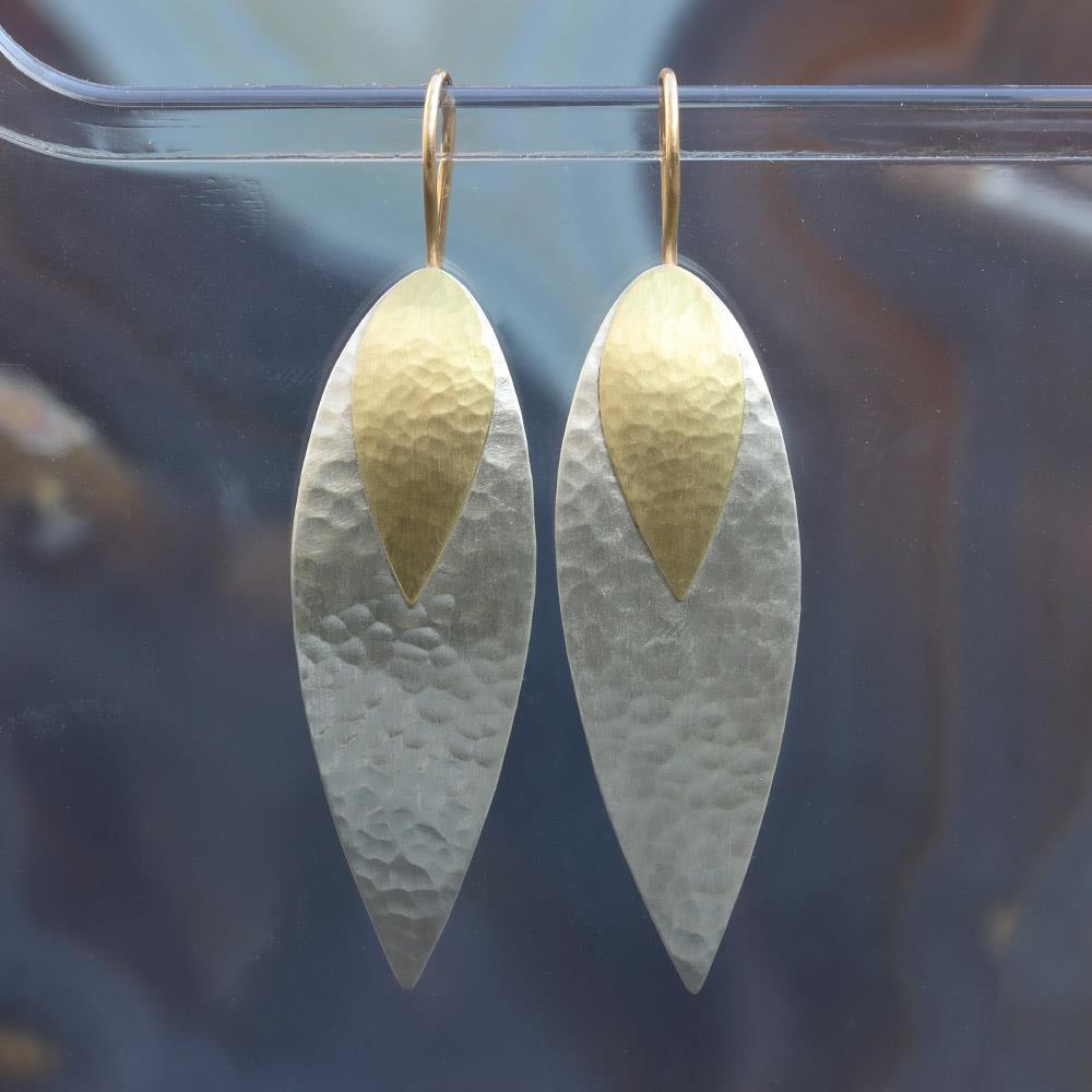 Sheila Stillman Double Leaf Drop Earrings in 22k Gold & Sterling Silver