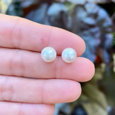 Everyday White Pearl Stud Earrings (8mm) in 14k Yellow Gold