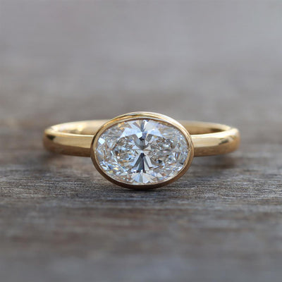 Modern Oval East-West 1.54ct Lab Grown Diamond Bezel Solitaire Ring in 14k Yellow Gold