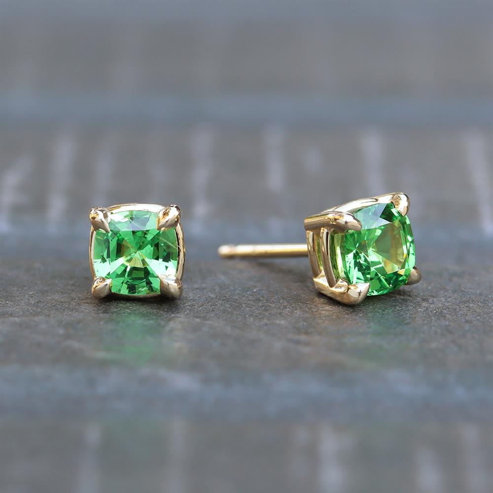 Glowing Green Tsavorite Garnet Stud Earrings in 14k Yellow Gold