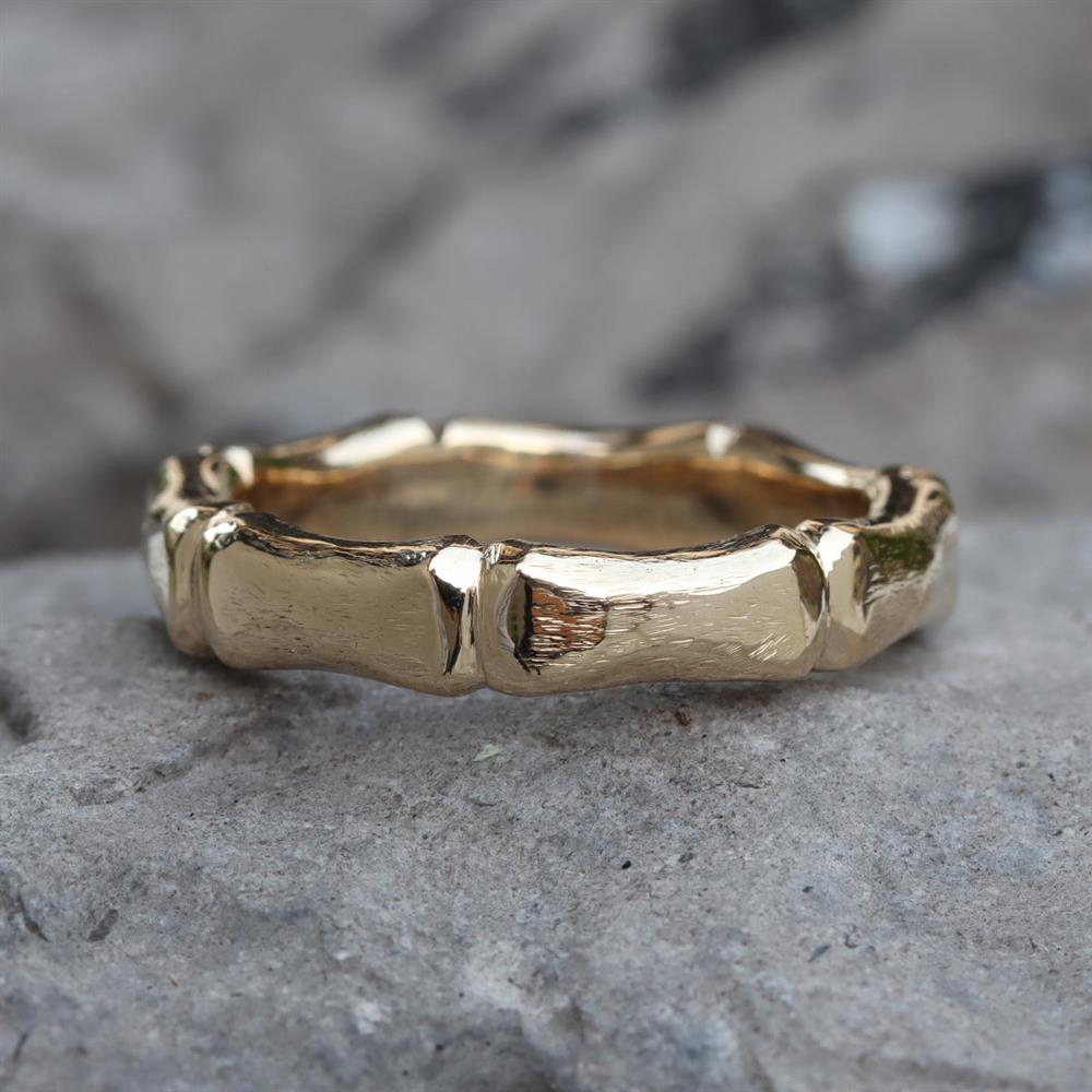 Bamboo Mens Ring in 14k Yellow Gold
