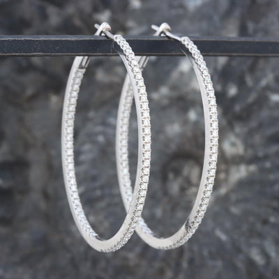 Biggest Inside-Out Diamond Hoop Earrings (1.06 cttw) in 14k White Gold