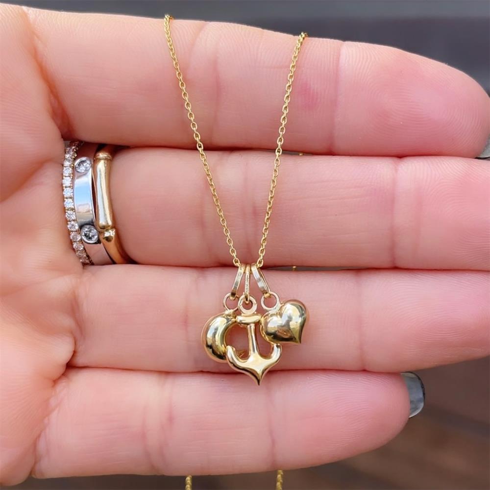 Puffy Anchor Charm Pendant in 14k Yellow Gold