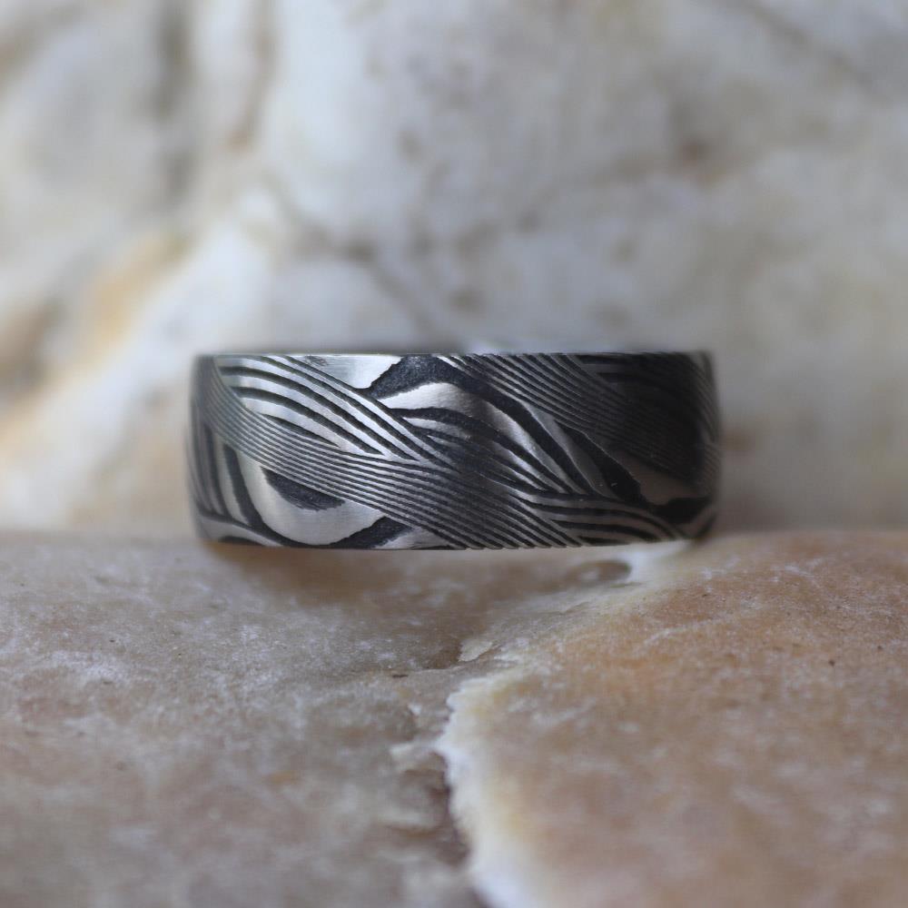 Damascus JET Men's Ring #7  by Andrew Nyce — 9.5