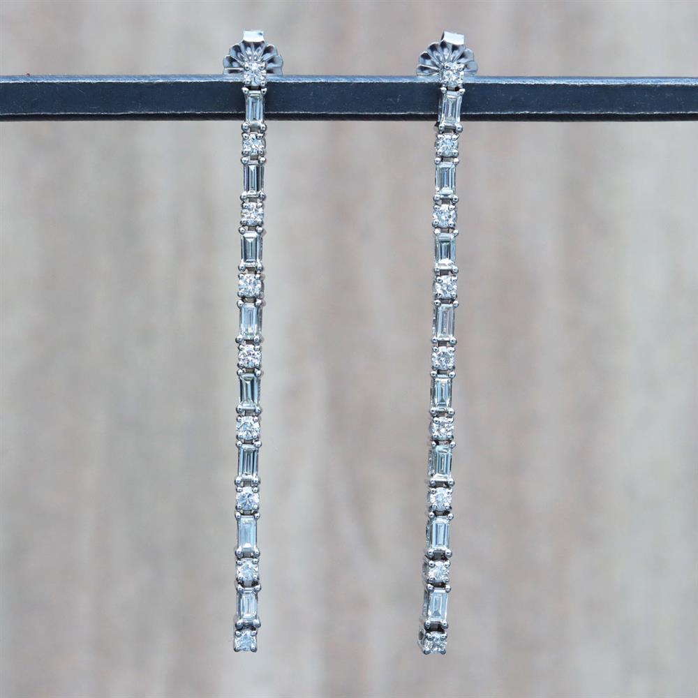 In a Line Diamond Drop Earrings in 14k White Gold